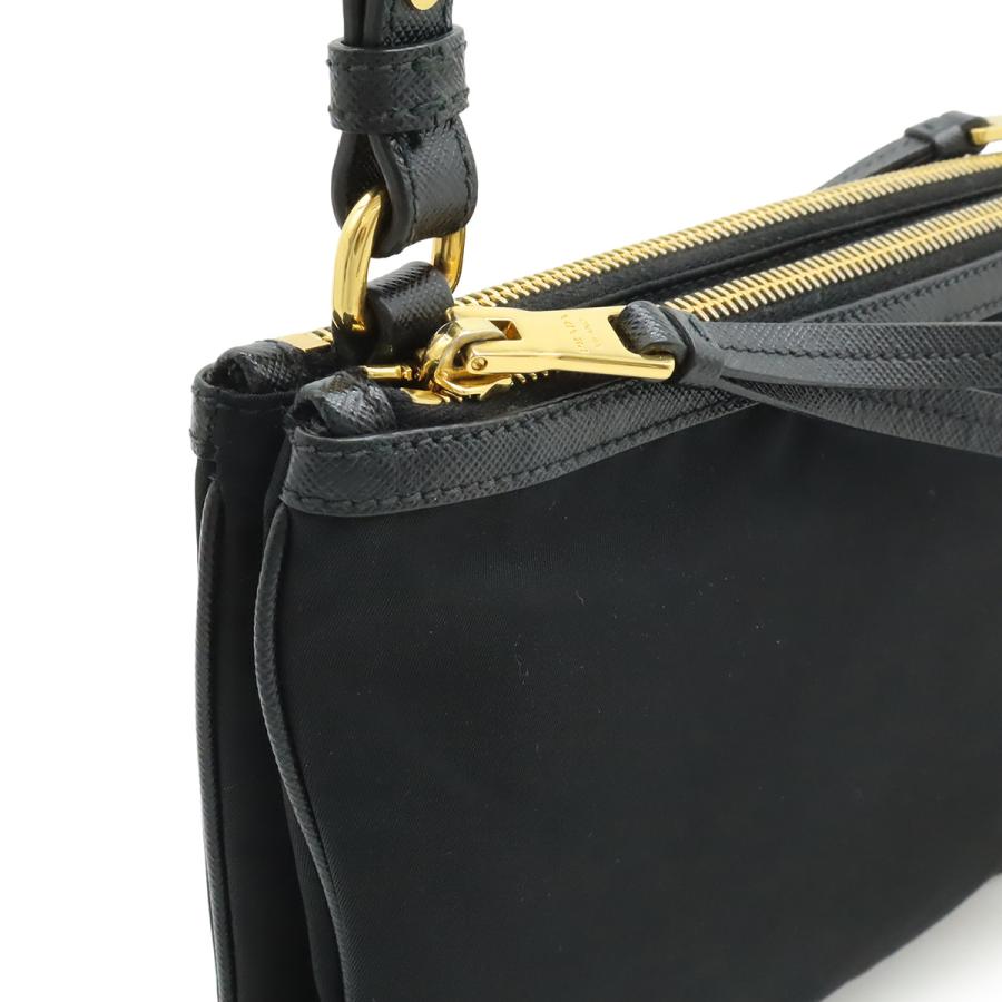 PRADA プラダ ショルダーバッグ ポシェット 2WAY クラッチバッグ ナイロン レザー NERO 黒 ブラック ゴールド金具 | PRADA | 04