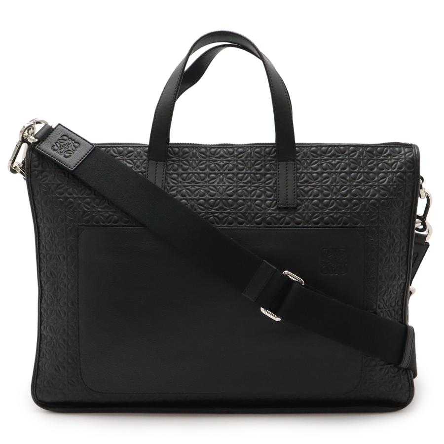 LOEWE ロエベ リピートアナグラム ニュートレド ビジネスバッグ ブリーフケース 書類カバン ハンドバッグ レザー ブラック 黒 シルバー金具 | LOEWE