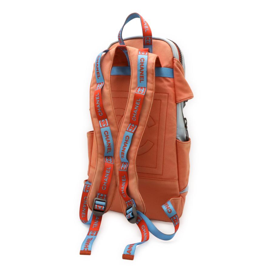 CHANEL シャネル スポーツライン ココマーク バックパック リュックサック キャンバス オレンジ レッド 赤 ライトブルー 水色 CHANEL シャネル スポーツライン ココマーク バックパック リュック