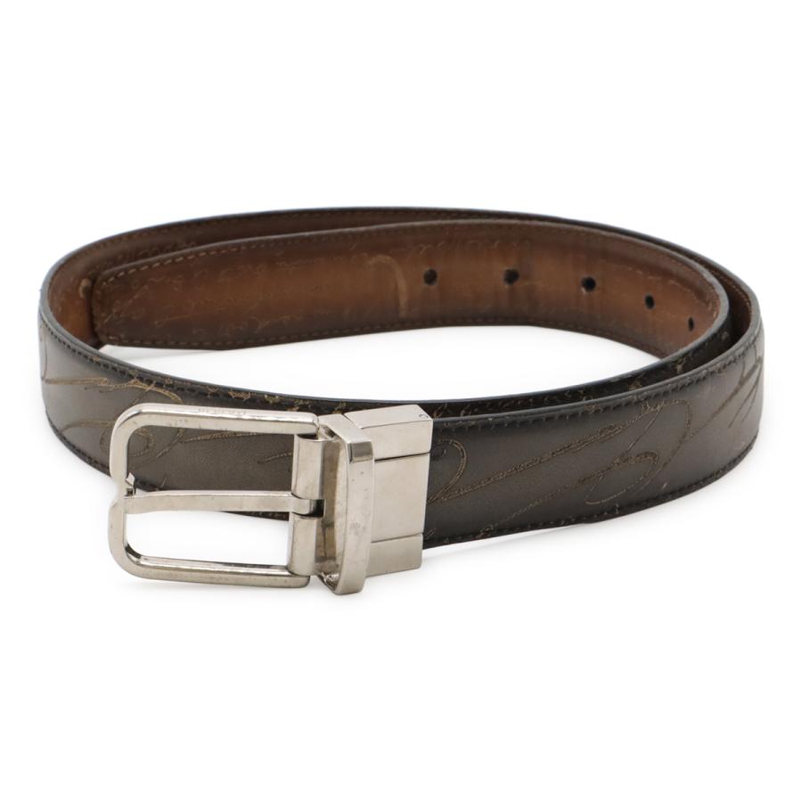 Berluti ベルルッティ エッセンス リバーシブルベルト カリグラフィ レザー グラデーション レザー ダークグレー ブラウン シルバー金具 実寸約87cm | Berluti