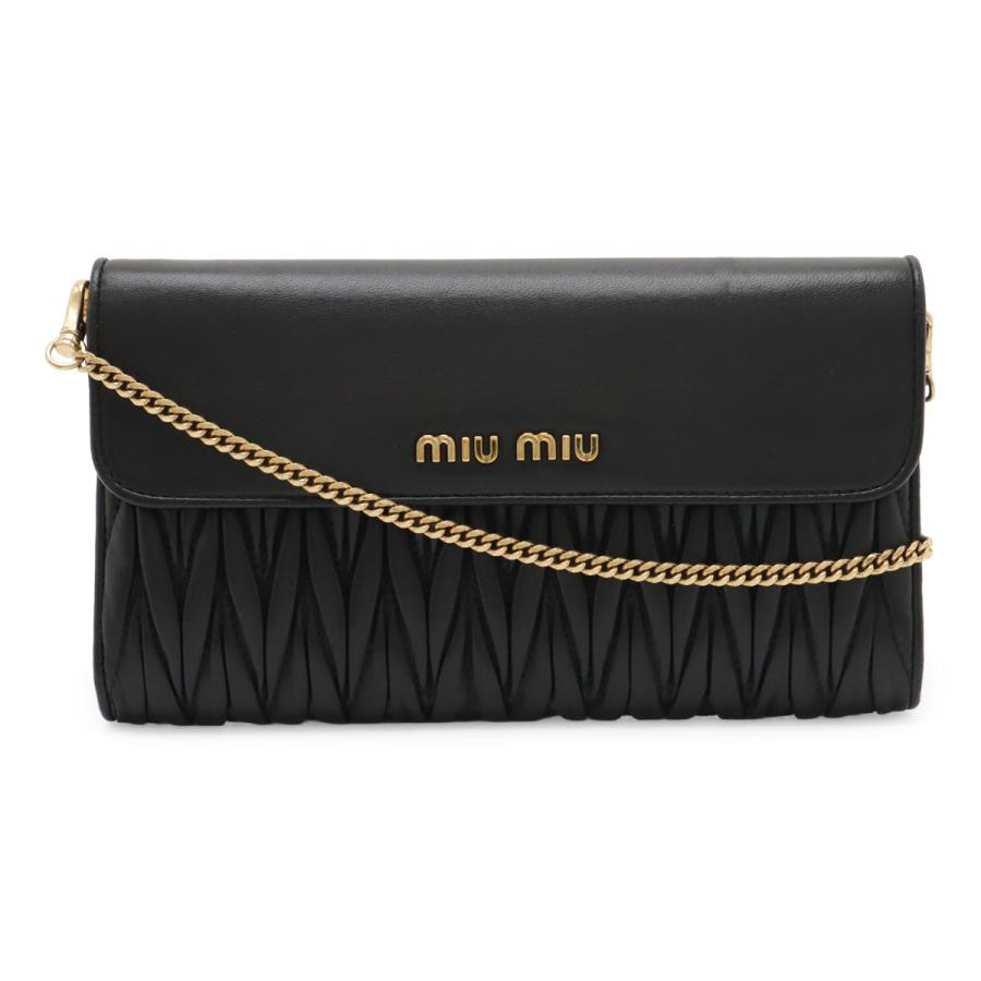 miu miu 黒 レザー ショルダーウォレット miu miu（ミュウミュウ） ミュウ ミュウ マテラッセ チェーン