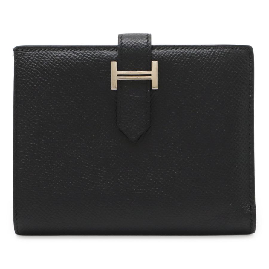 HERMES エルメス ベアンコンパクト 2つ折り財布 二つ折り財布 ヴォーエプソン レザー ブラック 黒 シルバー金具 Z刻印 | HERMES