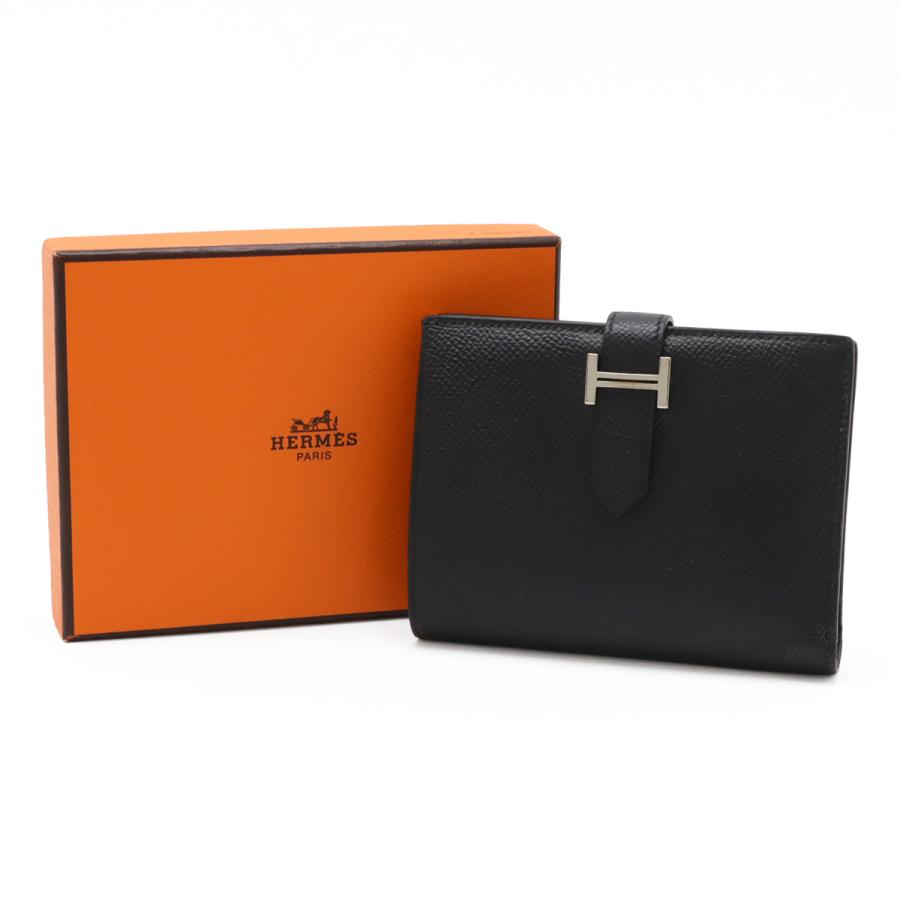 HERMES エルメス ベアンコンパクト 2つ折り財布 二つ折り財布 ヴォーエプソン レザー ブラック 黒 シルバー金具 Z刻印 | HERMES | 07