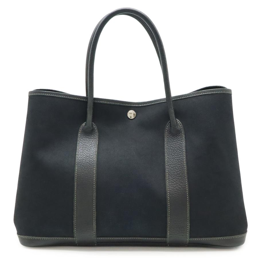 HERMES エルメス ガーデンパーティPM トートバッグ ハンドバッグ トワルオフィシエ キャンバス レザー ブラック 黒 シルバー金具 □I刻印 | HERMES