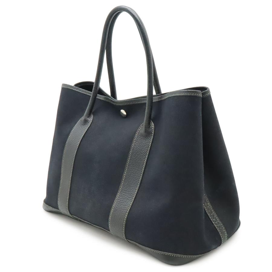 HERMES エルメス ガーデンパーティPM トートバッグ ハンドバッグ トワルオフィシエ キャンバス レザー ブラック 黒 シルバー金具 □I刻印 | HERMES | 01