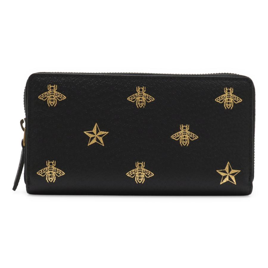 GUCCI グッチ BEE STAR ビー&スター 蜂 ハチ 星 ラウンドファスナー 長財布 レザー ブラック 黒 ゴールド 495062 | GUCCI