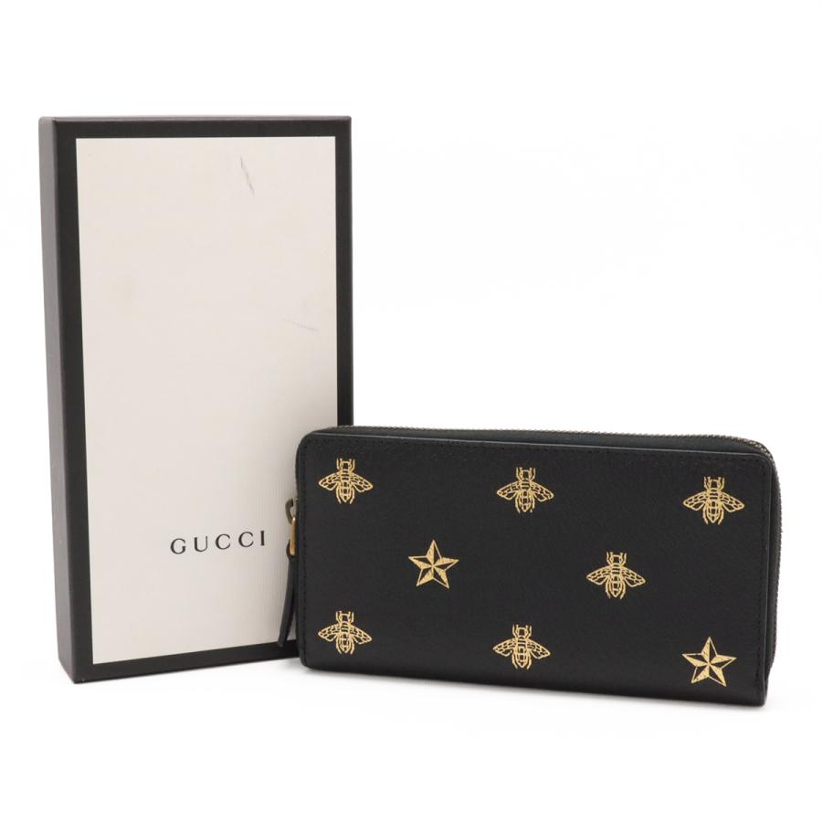 GUCCI グッチ BEE STAR ビー&スター 蜂 ハチ 星 ラウンドファスナー 長財布 レザー ブラック 黒 ゴールド 495062 | GUCCI | 06