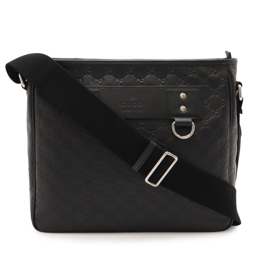 GUCCI グッチ グッチシマ シェリーライン ショルダーバッグ メッセンジャーバッグ ラバーコーティングレザー ブラック 黒 シルバー金具 | GUCCI