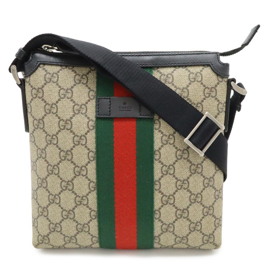 GUCCI グッチ GGスプリーム シェリーライン ウェブ フラット メッセンジャーバッグ ショルダーバッグ 斜め掛け PVC ベージュ ブラック 黒 | GUCCI