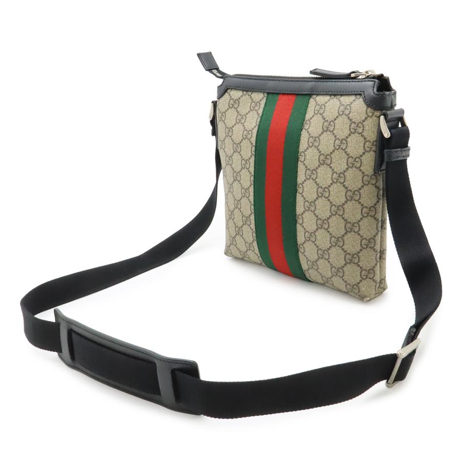 GUCCI グッチ GGスプリーム シェリーライン ウェブ フラット メッセンジャーバッグ ショルダーバッグ 斜め掛け PVC ベージュ ブラック 黒 | GUCCI | 01