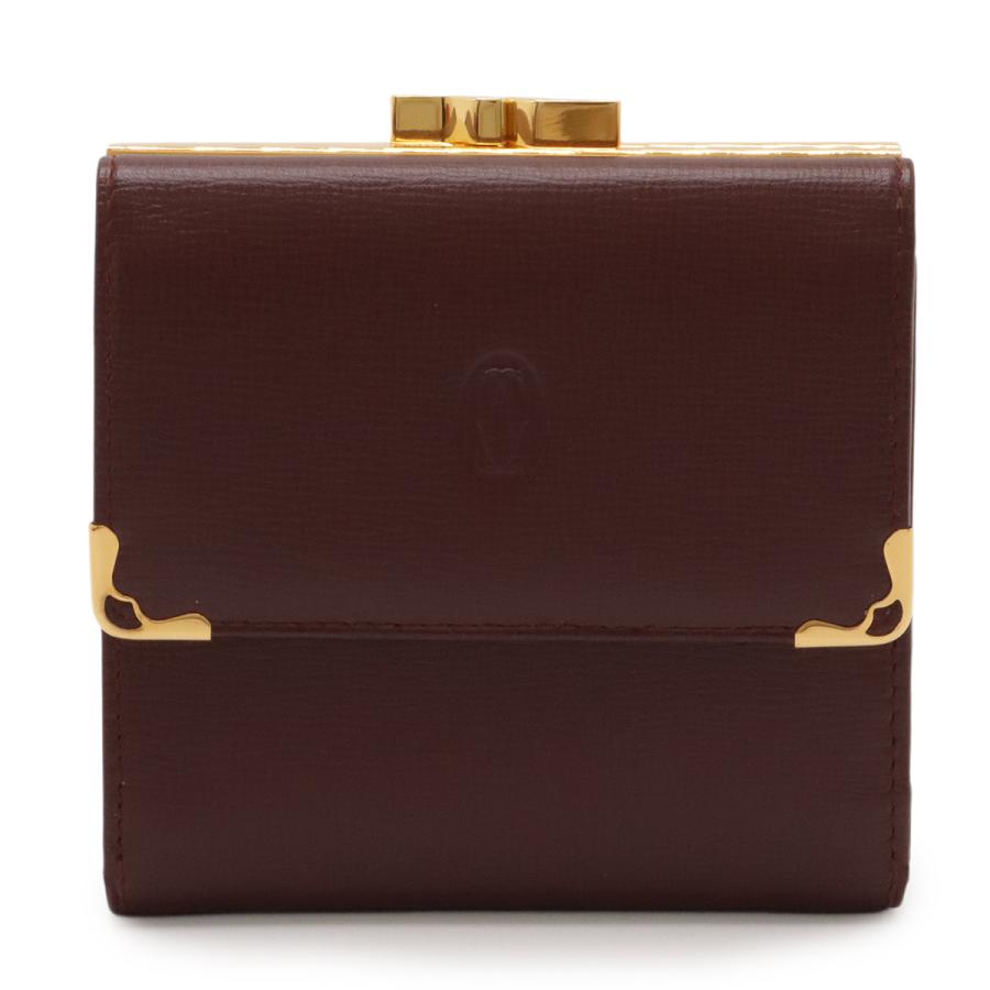 Cartier カルティエ マストライン マスト ドゥ カルティエ 3つ折財布 三つ折り財布 がま口 ガマ口 レザー ボルドー 赤 ゴールド金具 | Cartier