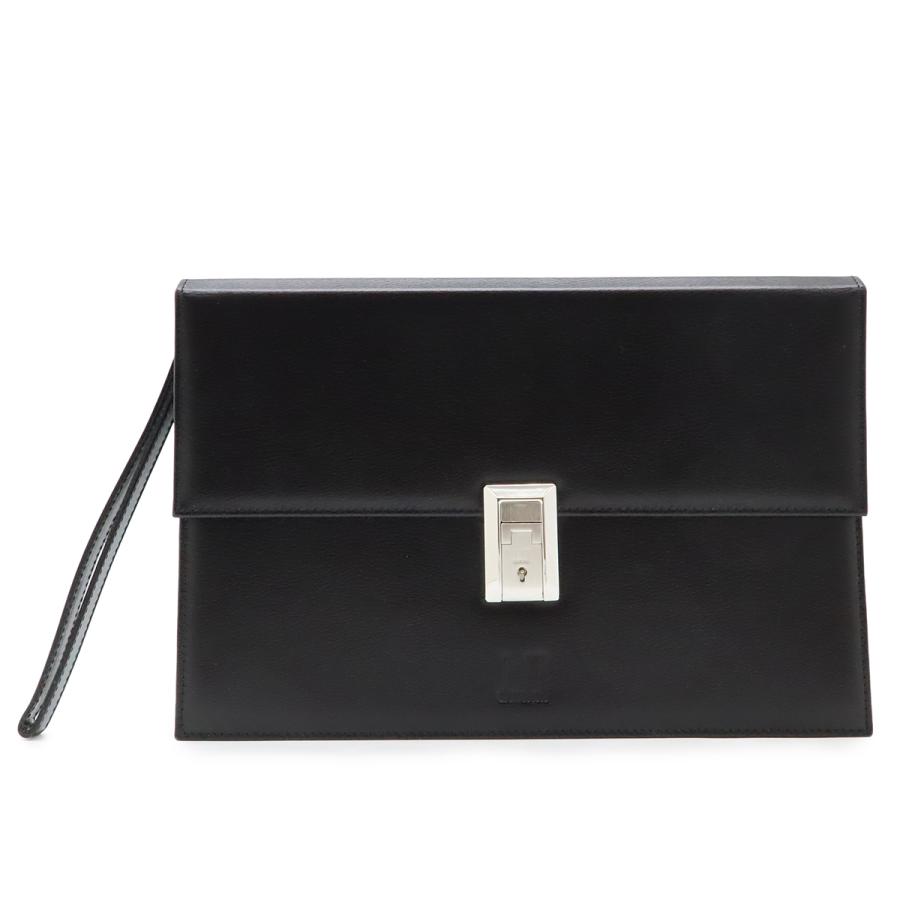 dunhill ダンヒル セカンドバッグ クラッチバッグ レザー ブラック 黒 シルバー金具 | dunhill
