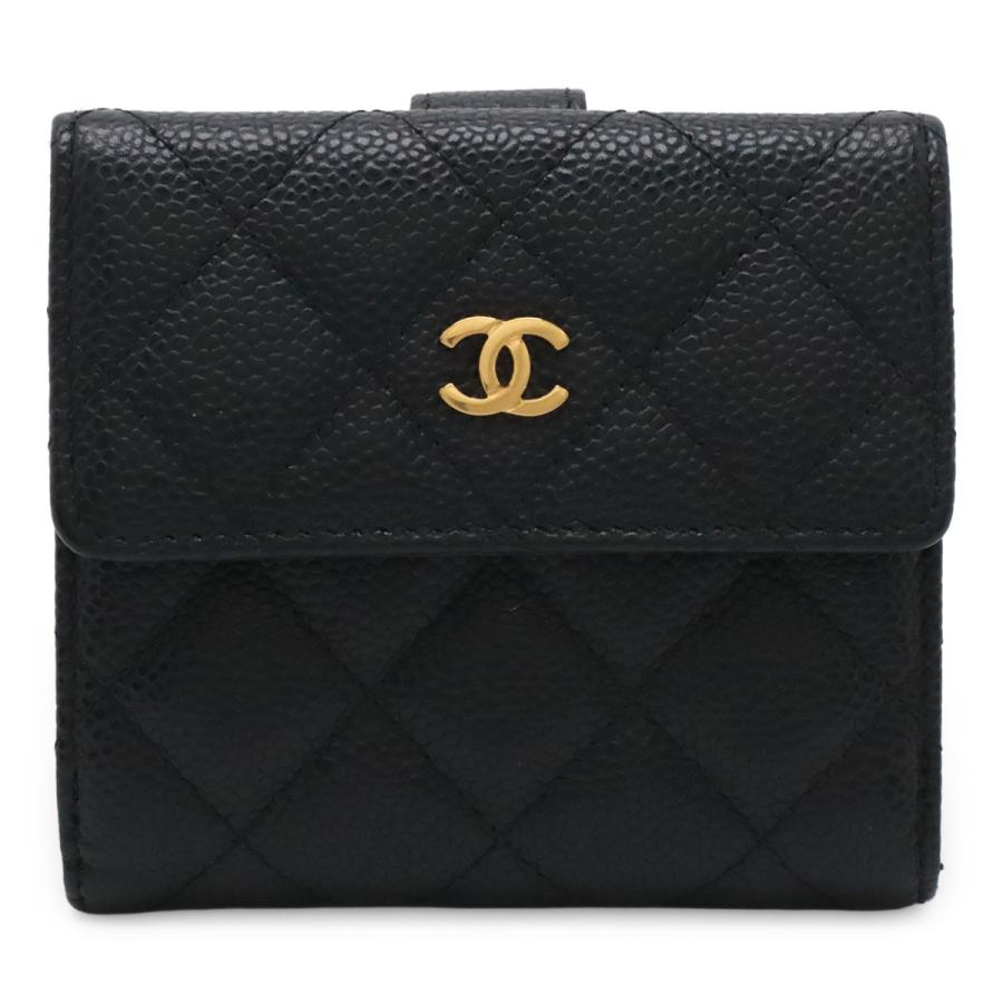 CHANEL シャネル マトラッセ ココマーク 2つ折財布 二つ折り Wホック財布 ダブルホック キャビアスキン レザー 黒 ブラック ゴールド金具 | CHANEL