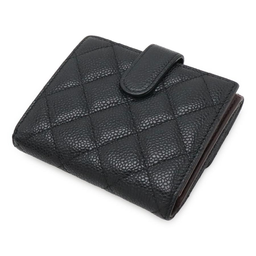CHANEL シャネル マトラッセ ココマーク 2つ折財布 二つ折り Wホック財布 ダブルホック キャビアスキン レザー 黒 ブラック ゴールド金具 | CHANEL | 01