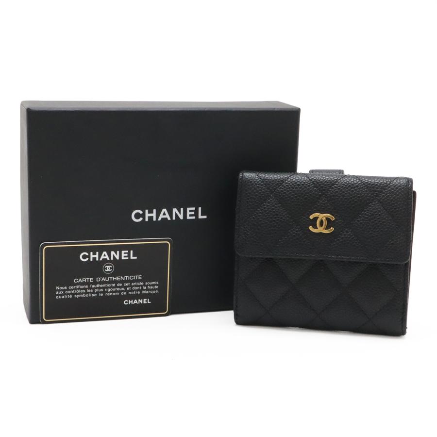 CHANEL シャネル マトラッセ ココマーク 2つ折財布 二つ折り Wホック財布 ダブルホック キャビアスキン レザー 黒 ブラック ゴールド金具 | CHANEL | 08