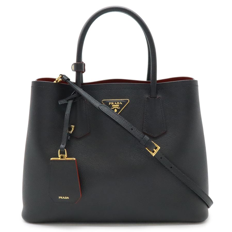 PRADA プラダ ダブル トートバッグ ショルダーバッグ 2WAY ハンドバッグ 斜め掛け サフィアーノ レザー NERO ブラック 黒 ゴールド金具 | PRADA