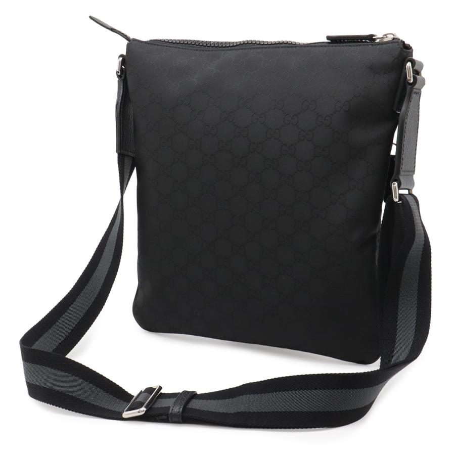 GUCCI グッチ GGナイロン ショルダーバッグ サコッシュ 斜め掛け マチなし レザー ブラック 黒 グレー アウトレット品 シルバー金具 | GUCCI | 01