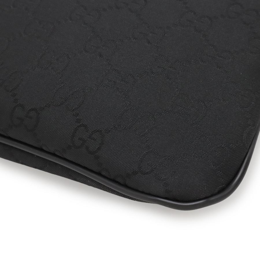 GUCCI グッチ GGナイロン ショルダーバッグ サコッシュ 斜め掛け マチなし レザー ブラック 黒 グレー アウトレット品 シルバー金具 | GUCCI | 02