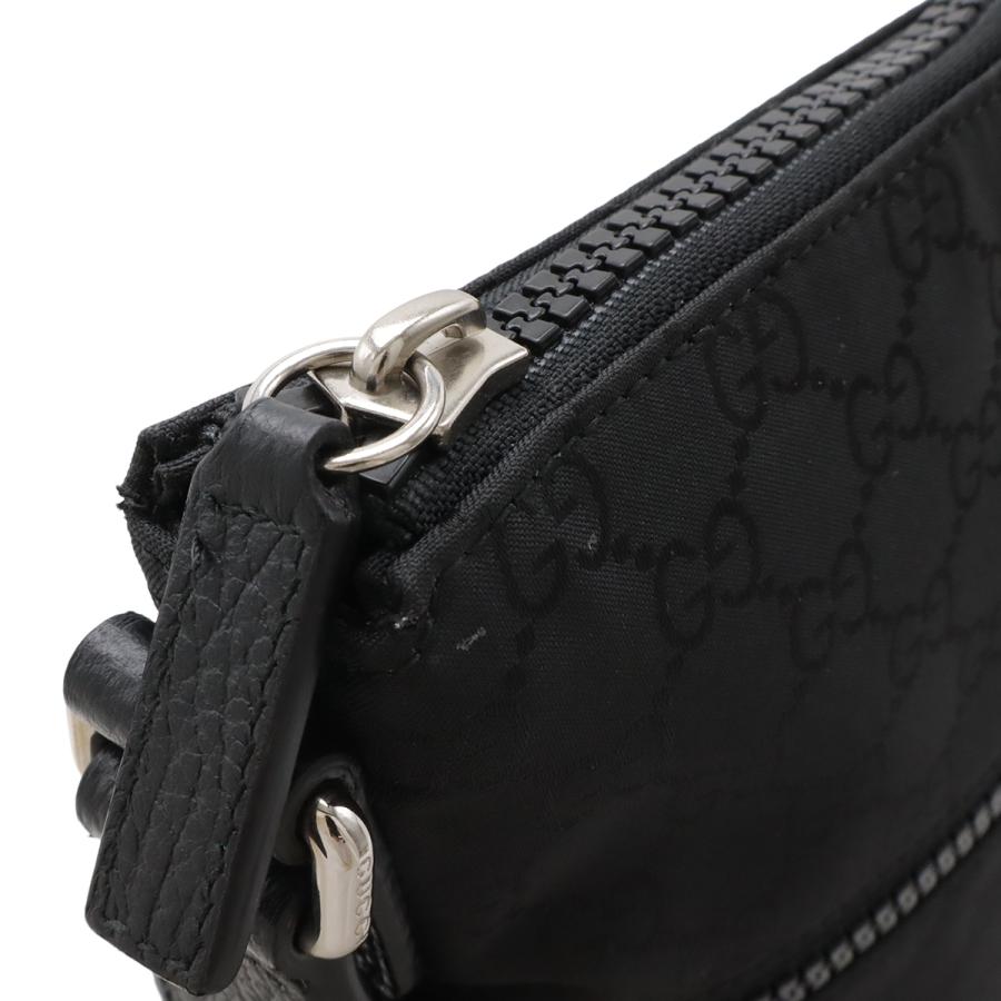 GUCCI グッチ GGナイロン ショルダーバッグ サコッシュ 斜め掛け マチなし レザー ブラック 黒 グレー アウトレット品 シルバー金具 | GUCCI | 03