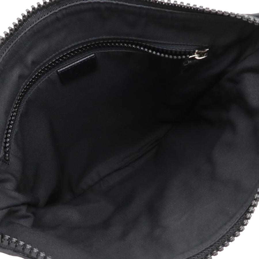 GUCCI グッチ GGナイロン ショルダーバッグ サコッシュ 斜め掛け マチなし レザー ブラック 黒 グレー アウトレット品 シルバー金具 | GUCCI | 05