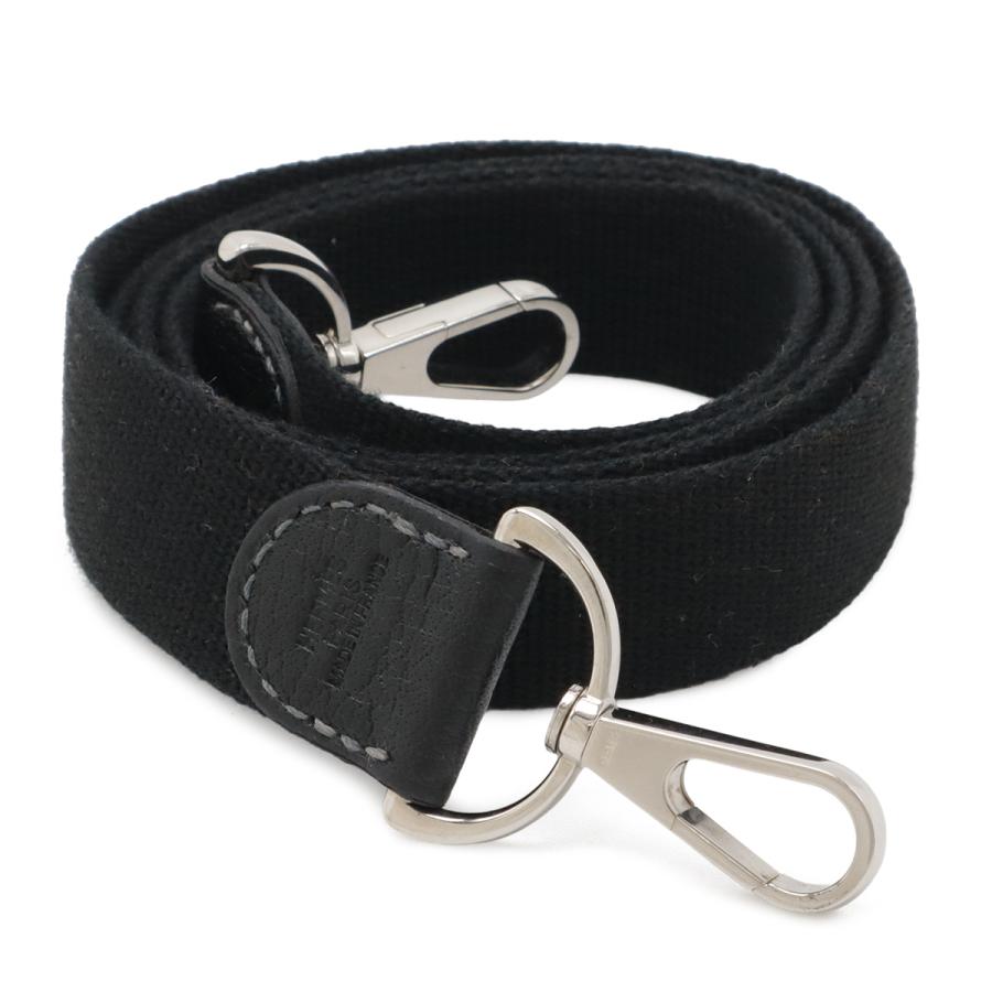 HERMES エルメス ショルダーストラップ ガーデンパーティ用 110cm キャンバス レザー ブラック 黒 シルバー金具 | HERMES