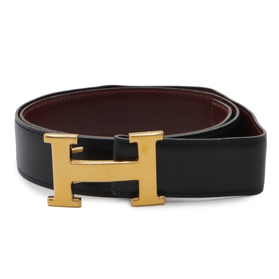 HERMES エルメス Hベルト Hバックル リバーシブル レザー ブラック 黒 ボルドー ゴールド金具 全長約97cm ○M刻印 | HERMES