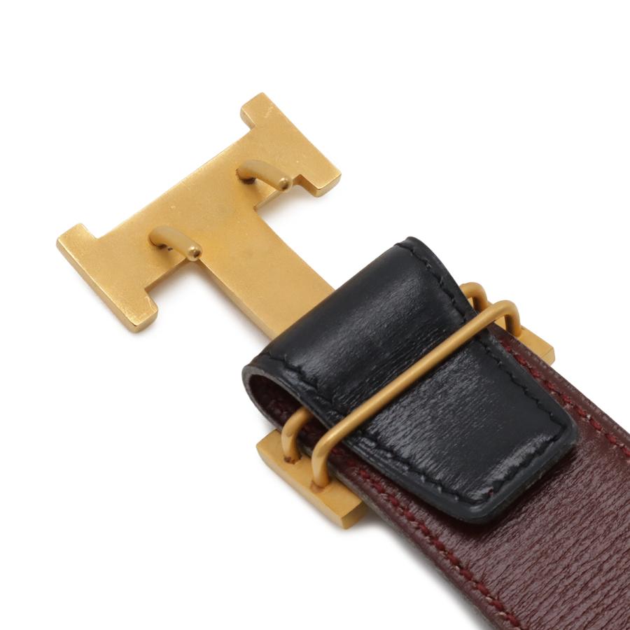 HERMES エルメス Hベルト Hバックル リバーシブル レザー ブラック 黒 ボルドー ゴールド金具 全長約97cm ○M刻印 | HERMES | 03