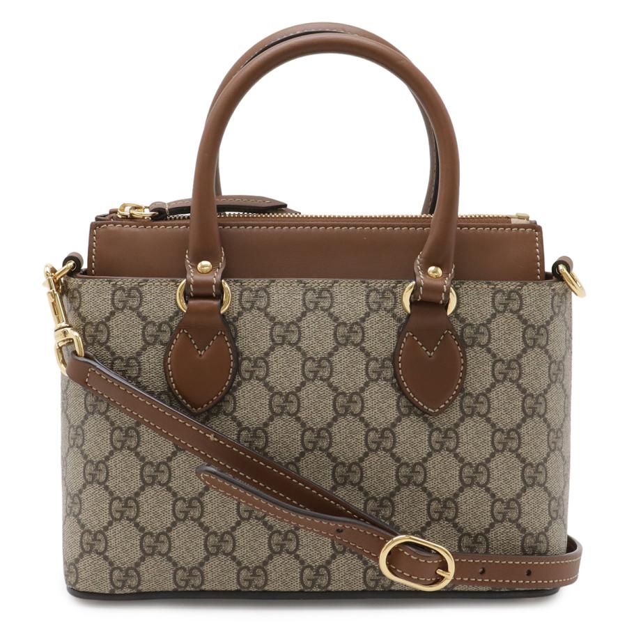 GUCCI グッチ GGスプリーム ハンドバッグ ミニバッグ 2WAY ショルダーバッグ 斜め掛け PVC レザー ベージュ ブラウン 茶 ゴールド金具 | GUCCI