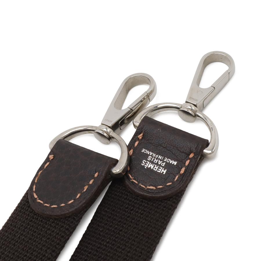 HERMES エルメス ショルダーストラップ ガーデンパーティ用 110cm キャンバス レザー ダークブラウン 茶 シルバー金具 | HERMES | 02