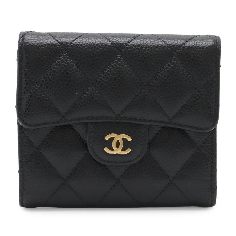 CHANEL シャネル マトラッセ ココマーク クラシック スモール フラップ ウォレット 3つ折財布 キャビアスキン レザー ブラック | CHANEL