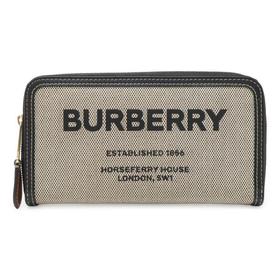 BURBERRY バーバリー ホースフェリープリント エルモア ラウンドファスナー 長財布 キャンバス レザー ベージュ ブラック 黒 | BURBERRY