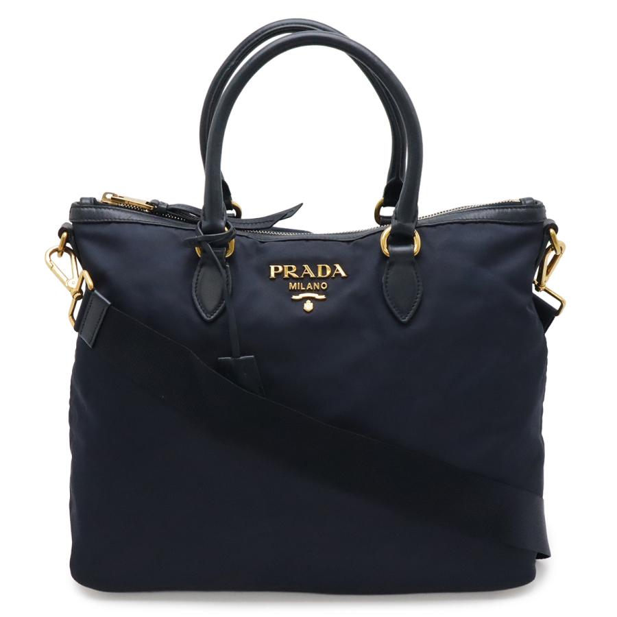 PRADA プラダ トートバッグ ショルダーバッグ ハンドバッグ 2WAY ショルダーバッグ ナイロン レザー ネイビー 紺 ゴールド金具 1BC060 | PRADA