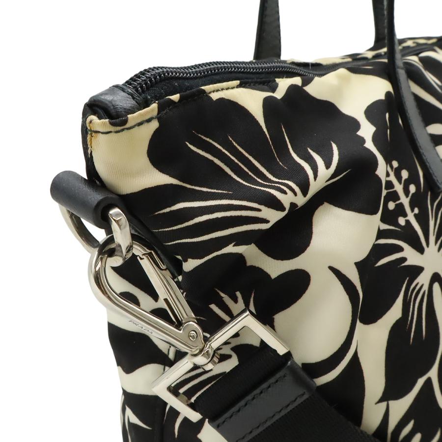 PRADA プラダ トートバッグ 2WAY ショルダーバッグ ハイビスカス フラワープリント 花柄 ナイロン レザー NERO ブラック 黒 ホワイト 白 | PRADA | 03