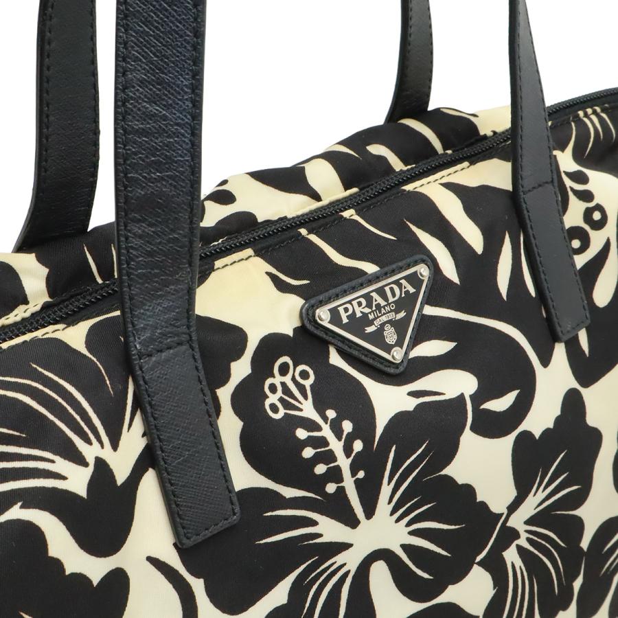 PRADA プラダ トートバッグ 2WAY ショルダーバッグ ハイビスカス フラワープリント 花柄 ナイロン レザー NERO ブラック 黒 ホワイト 白 | PRADA | 07