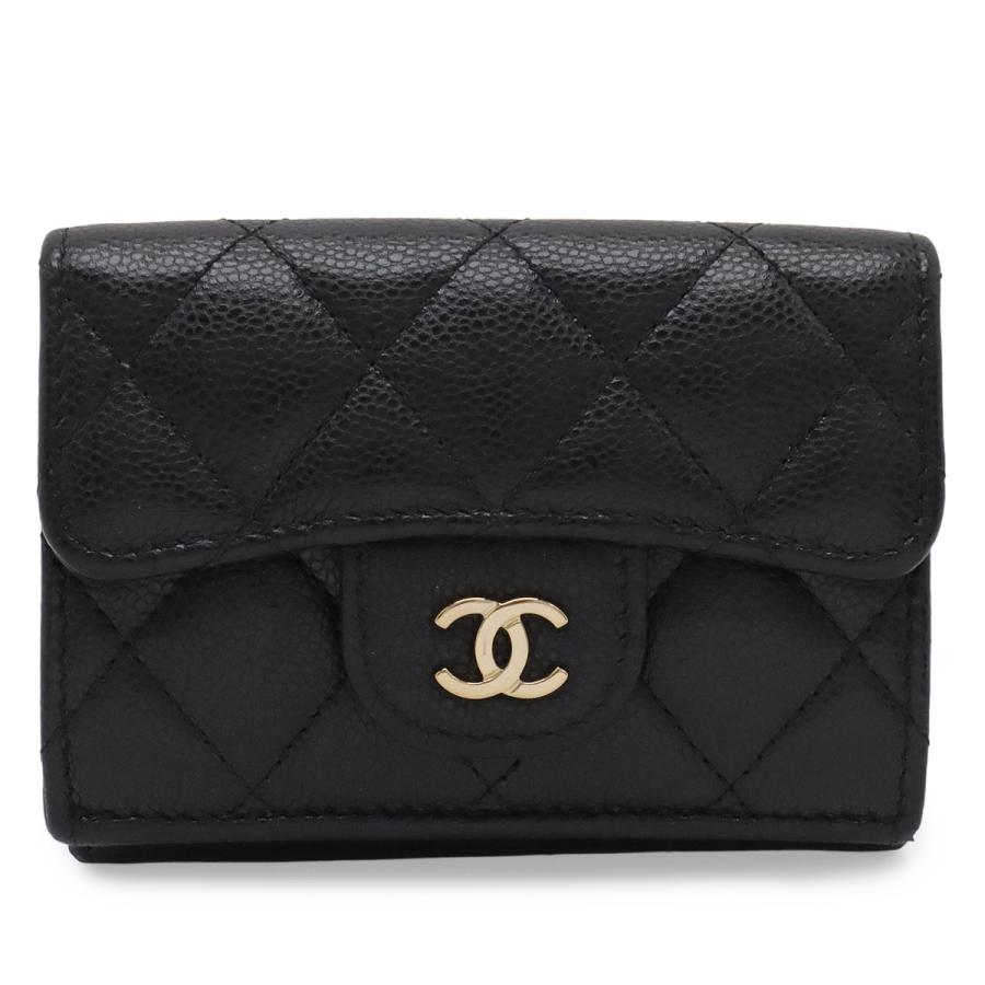 CHANEL シャネル クラシック スモール フラップ ウォレット マトラッセ ココマーク 3つ折財布 三つ折り キャビアスキン レザー ブラック | CHANEL