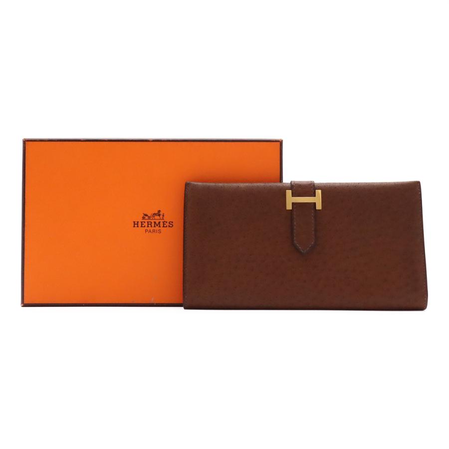 HERMES エルメス ベアン クラシック 2つ折長財布 二つ折り長財布 エミュー オーストリッチ レザー ブラウン ゴールド金具 □C刻印 | HERMES | 08