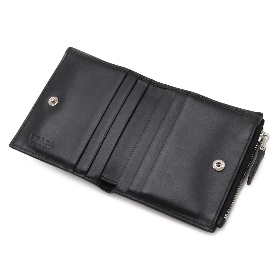 PRADA プラダ トライアングルロゴ コンパクトウォレット 2つ折財布 二つ折り財布 レザー NERO 黒 ブラック シルバー金具 2ML049 | PRADA | 04