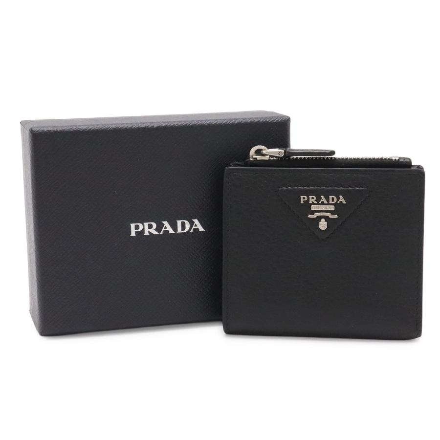 PRADA プラダ トライアングルロゴ コンパクトウォレット 2つ折財布 二つ折り財布 レザー NERO 黒 ブラック シルバー金具 2ML049 | PRADA | 08