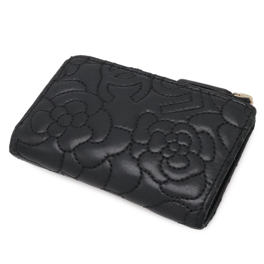 CHANEL シャネル カメリア ココマーク コインケース 小銭入れ コインパース L字ファスナー ラムスキン レザー ブラック ゴールド金具 | CHANEL | 01