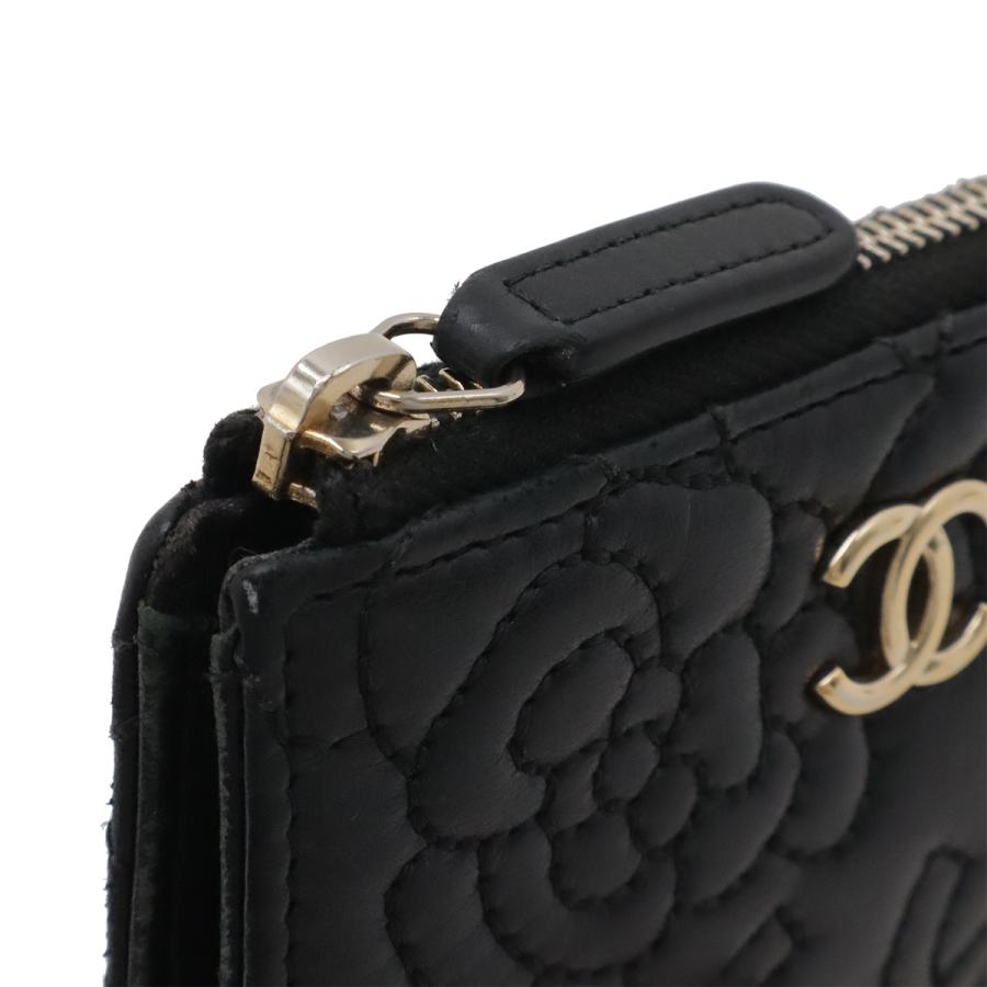 CHANEL シャネル カメリア ココマーク コインケース 小銭入れ コインパース L字ファスナー ラムスキン レザー ブラック ゴールド金具 | CHANEL | 03