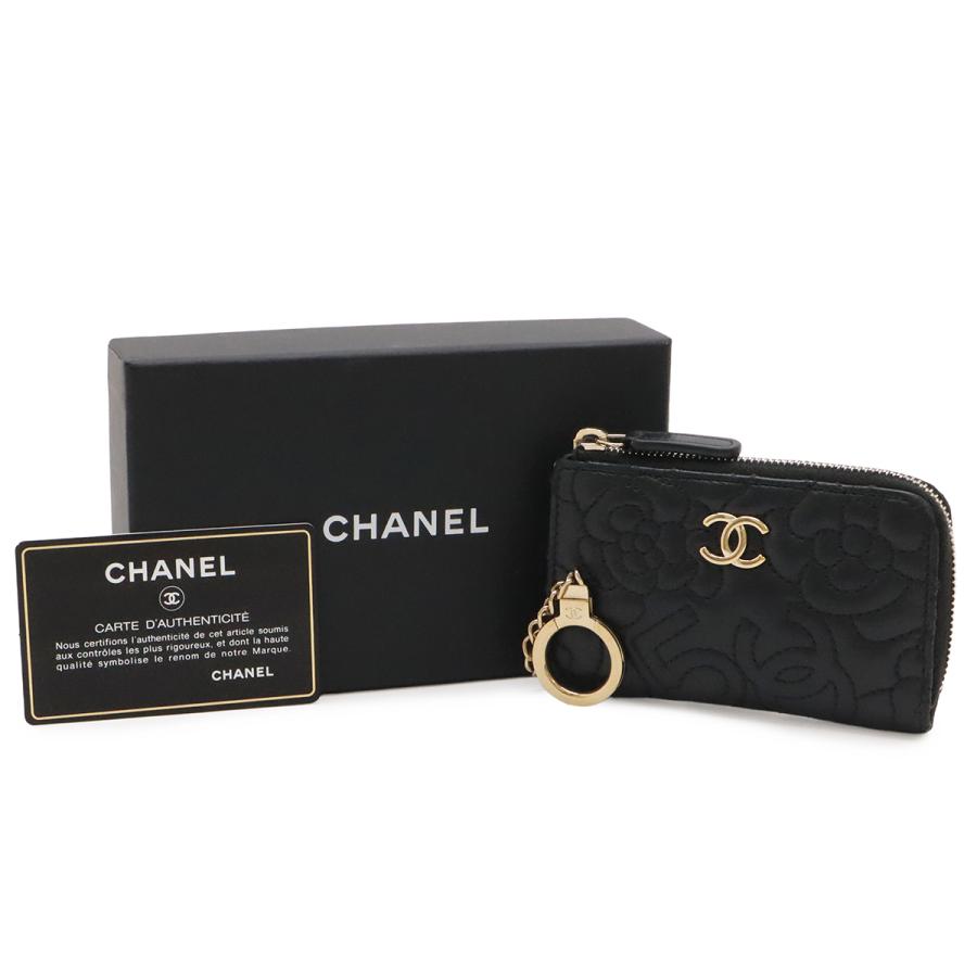 CHANEL シャネル カメリア ココマーク コインケース 小銭入れ コインパース L字ファスナー ラムスキン レザー ブラック ゴールド金具 | CHANEL | 07