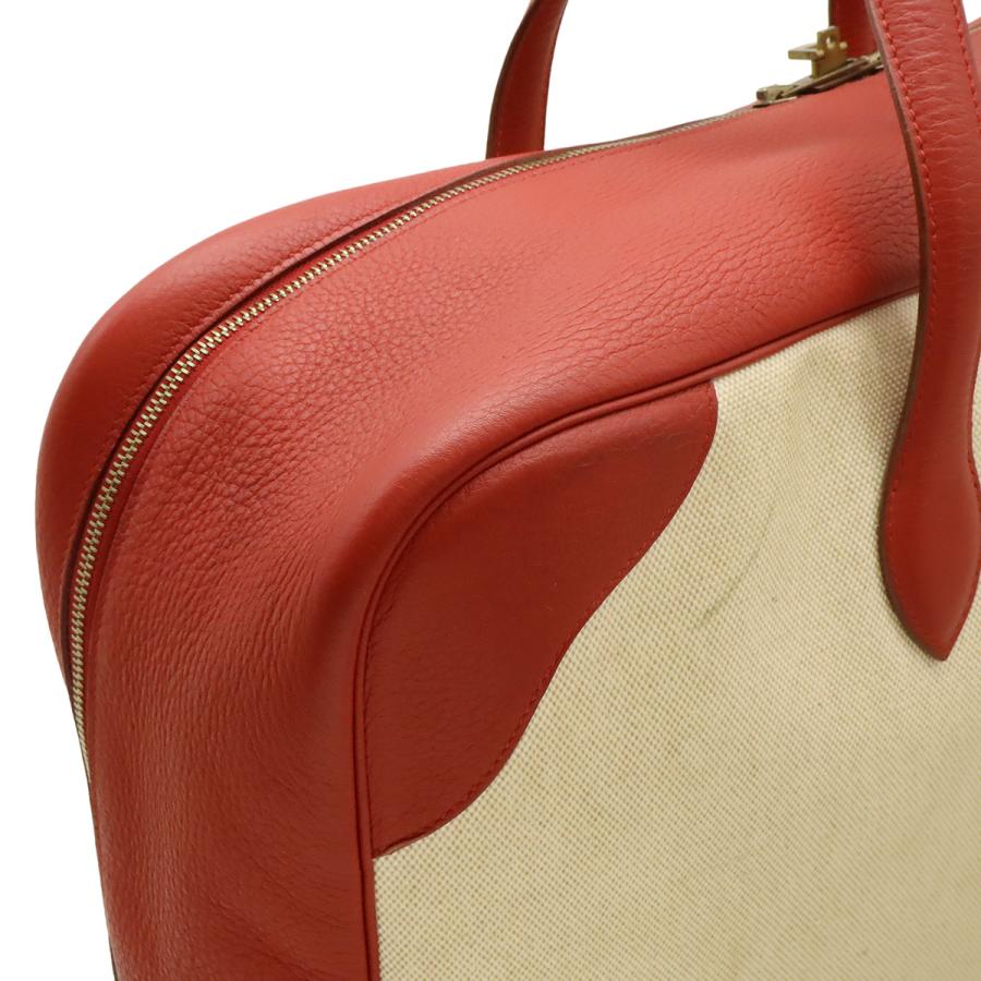 HERMES エルメス ヴィクトリア50 ボストンバッグ 旅行カバン トラベルバッグ トワルアッシュ トリヨンクレマンス ベージュ レッド 赤 | HERMES | 06