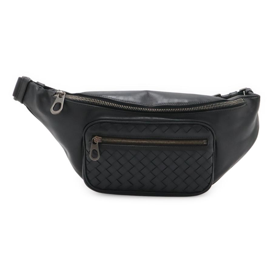 BOTTEGA VENETA ボッテガ ヴェネタ ボッテガベネタ イントレチャート ボディバッグ ウエストポーチ ヒップバッグ レザー ブラック 黒 | BOTTEGA VENETA