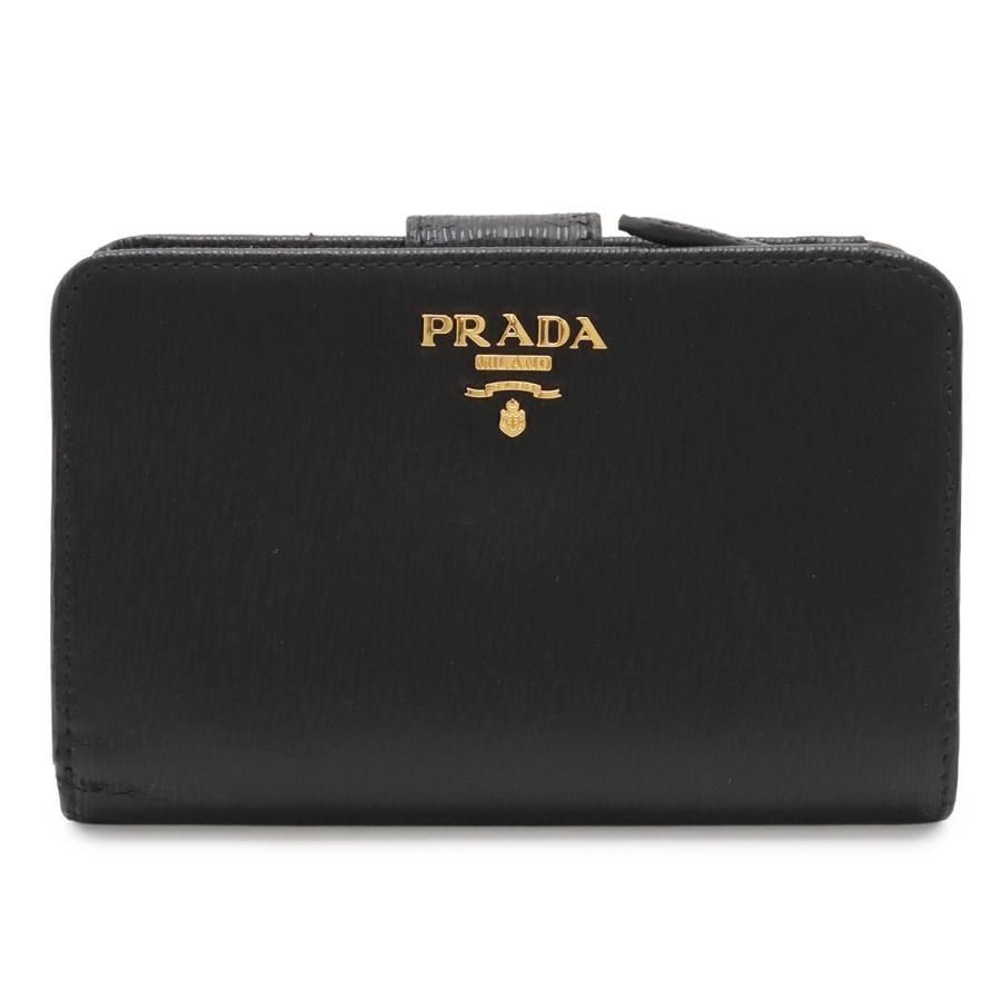 PRADA プラダ VITTELO MOVE 2つ折財布 二つ折り財布 L字ファスナー レザー NERO 黒 ブラック ゴールド金具 1ML225 | PRADA
