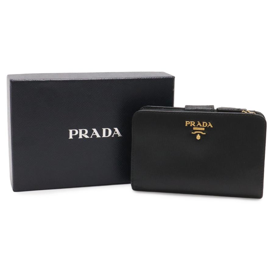 PRADA プラダ VITTELO MOVE 2つ折財布 二つ折り財布 L字ファスナー レザー NERO 黒 ブラック ゴールド金具 1ML225 | PRADA | 08