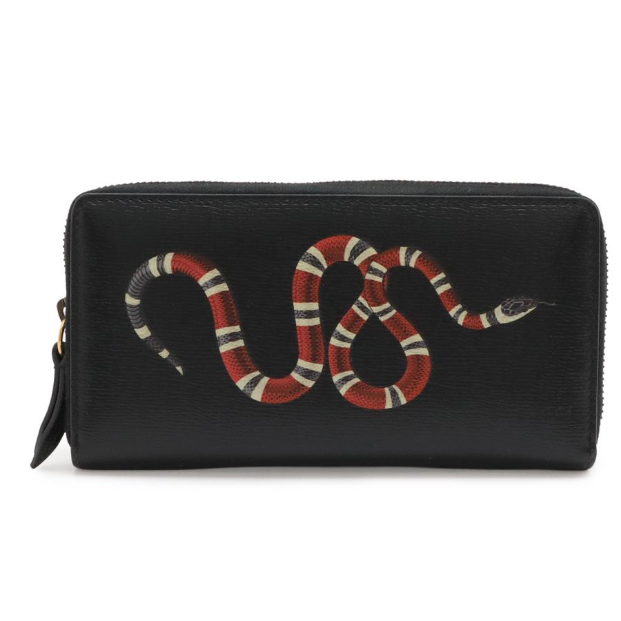 GUCCI グッチ ジップアラウンドウォレット ラウンドファスナー 長財布 スネーク 蛇 コーティングレザー ブラック 黒 レッド 451273 | GUCCI