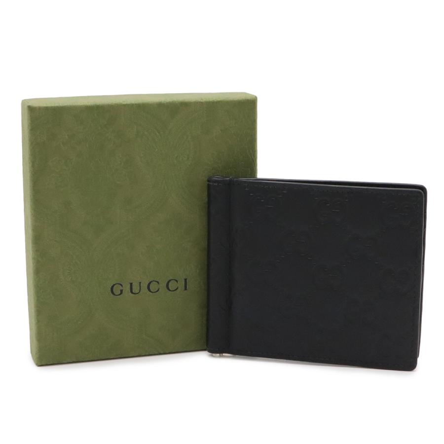 GUCCI グッチ グッチシマ 2つ折札入れ 二つ折り財布 カードケース マネークリップ付き ビルクリップ レザー ブラック 黒 シルバー金具 | GUCCI | 07