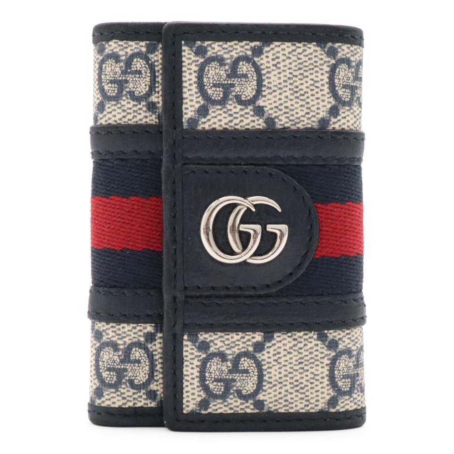GUCCI グッチ オフィディア GGスプリーム ウェブ シェリーライン 6連キーケース PVC レザー ベージュ ネイビー レッド シルバー金具 | GUCCI