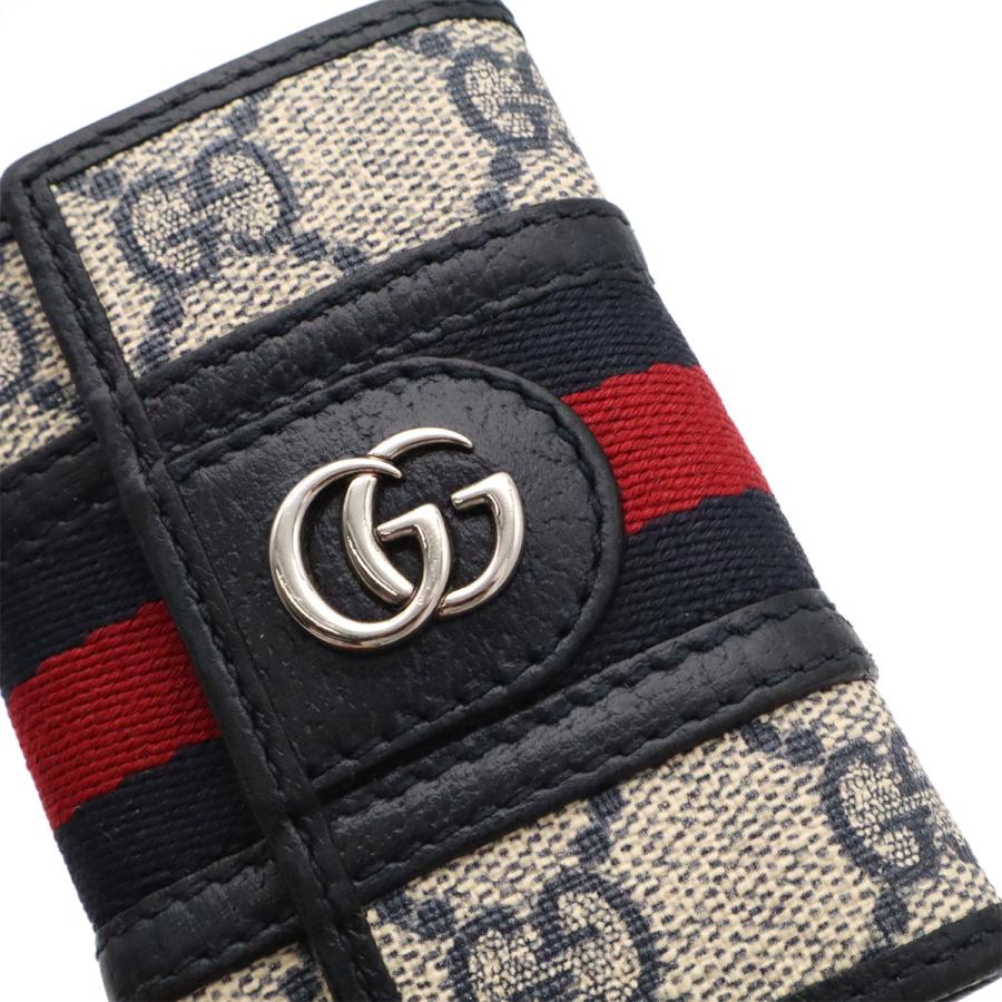 GUCCI グッチ オフィディア GGスプリーム ウェブ シェリーライン 6連キーケース PVC レザー ベージュ ネイビー レッド シルバー金具 | GUCCI | 03