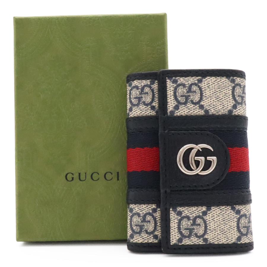 GUCCI グッチ オフィディア GGスプリーム ウェブ シェリーライン 6連キーケース PVC レザー ベージュ ネイビー レッド シルバー金具 | GUCCI | 07